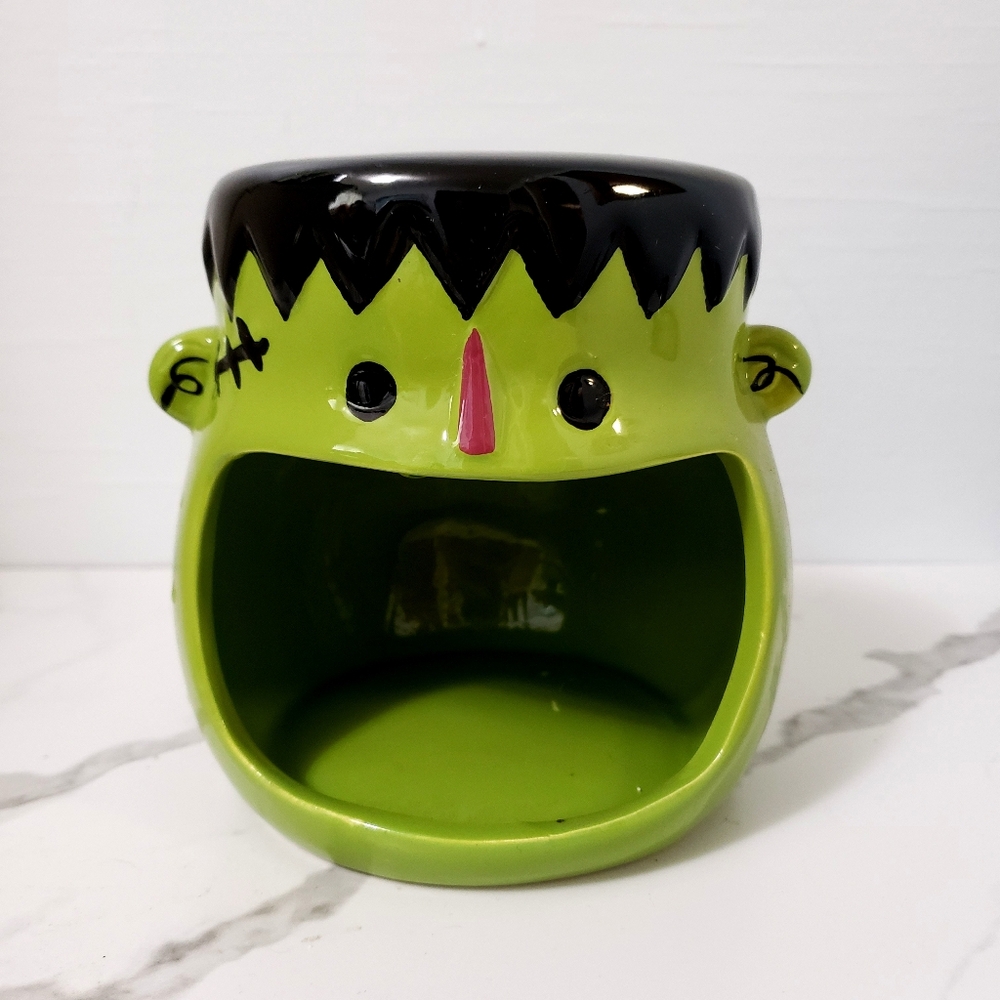 Halloween Frankenstein green ceramic candy dish holder decor 5"H